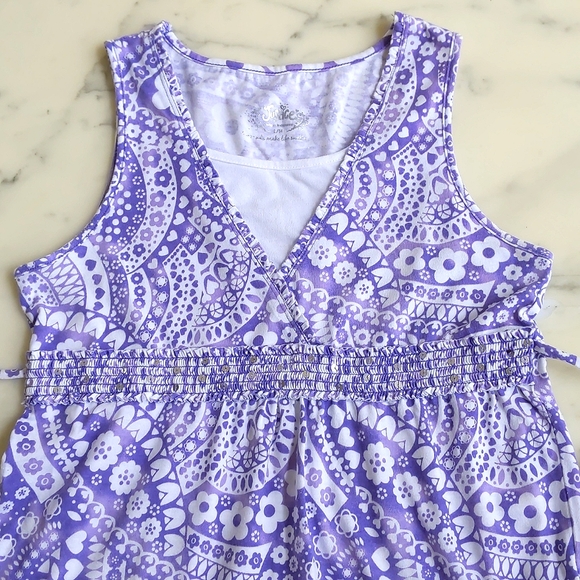 NWOT. Justice Cotton Blended Sleeveless Floral Top/Dress w/sparkling and ruffle. - Picture 4 of 6